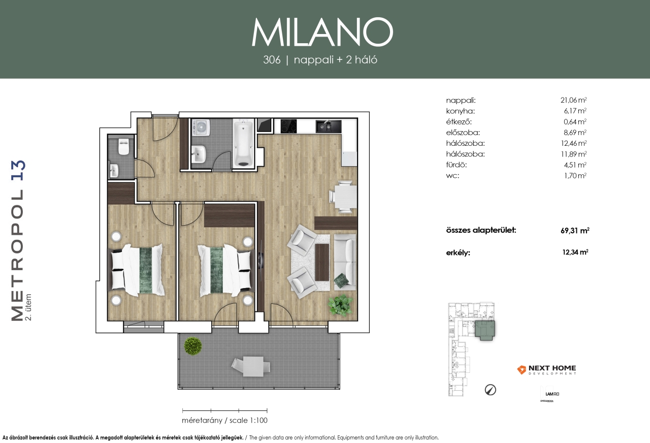 306 új építésű lakás alaprajza